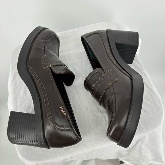 VTG y2k Women's Brown MUDD Kapfer Penny Loafer Chunky Platform Block Heels 9.5M - Picture 4 of 8